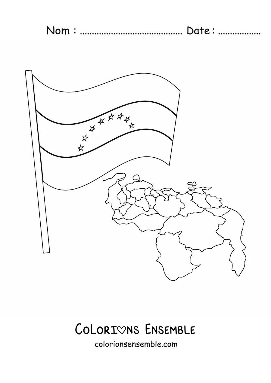 Image à colorier du drapeau du Venezuela avec une carte