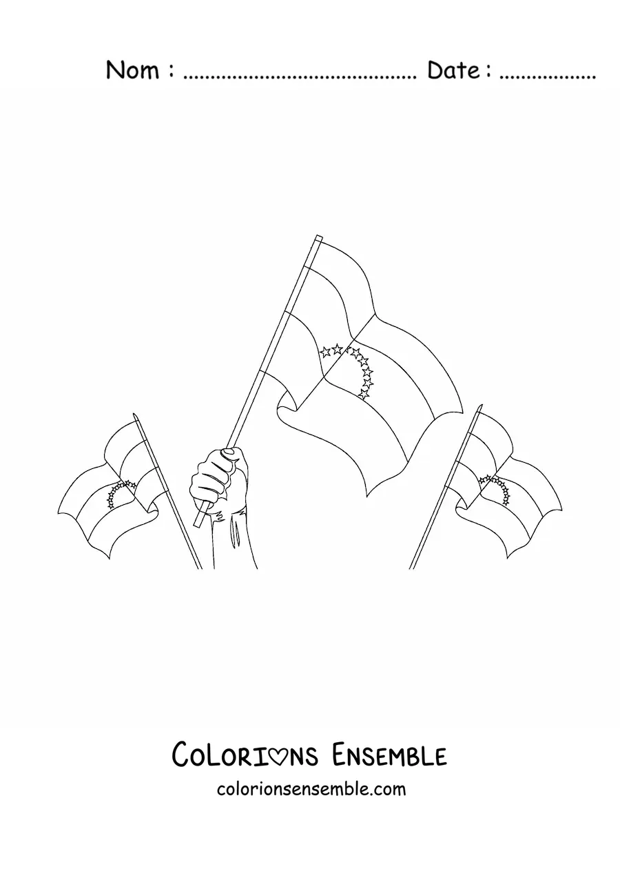 Image à colorier de drapeaux du Venezuela qui flottent