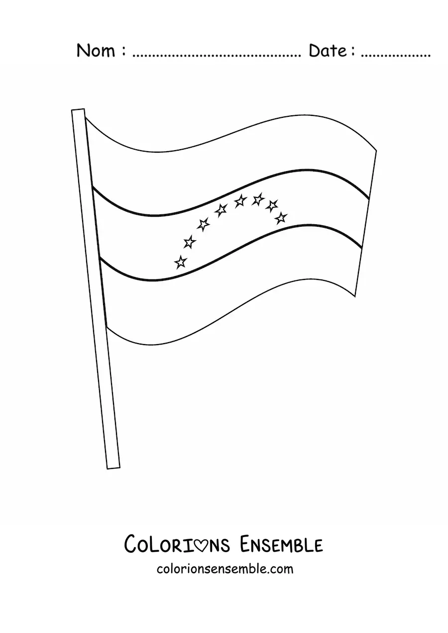 Image à colorier du drapeau du Venezuela flottant sur un mât