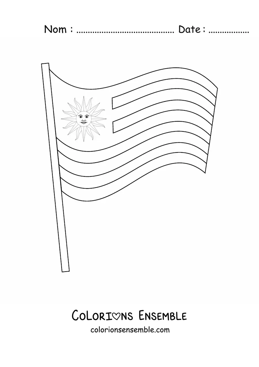 Image à colorier du drapeau de l'Uruguay flottant sur un mât