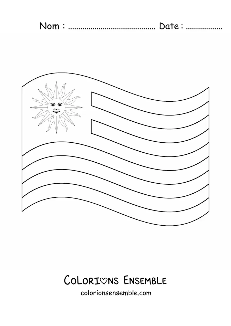 Image à colorier du drapeau de l'Uruguay qui flotte