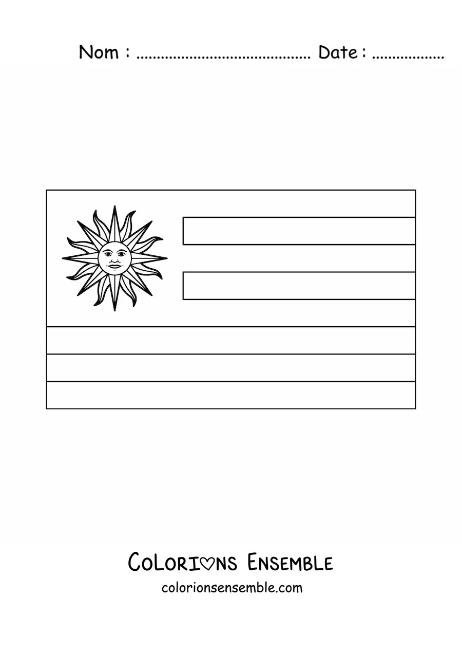 Image à colorier du drapeau de l'Uruguay à l'horizontale