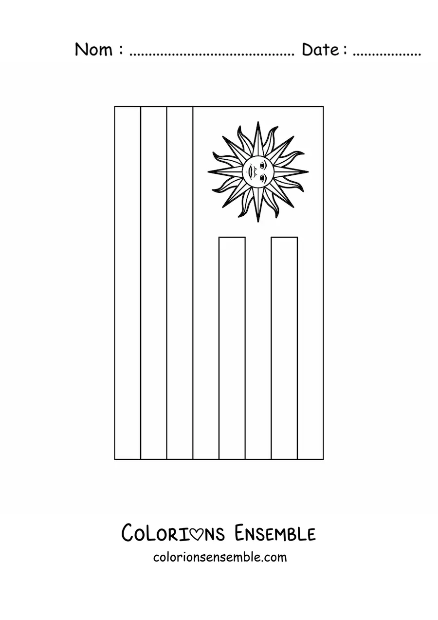 Image à colorier du drapeau de l'Uruguay à la verticale