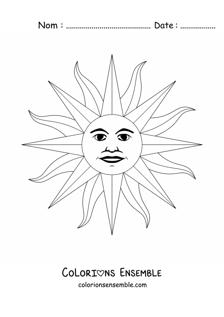 Image à colorier du soleil du drapeau de l'Uruguay