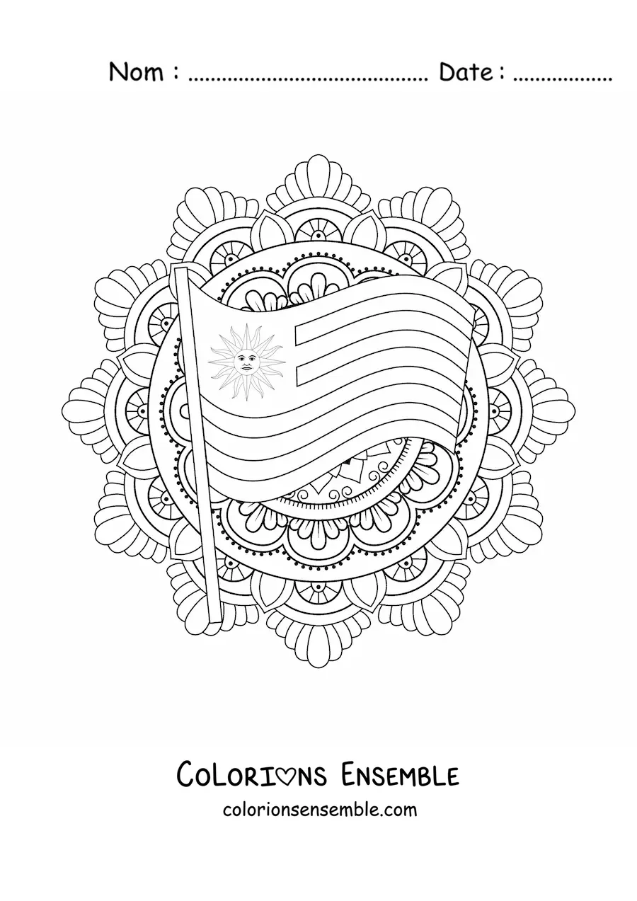 Image à colorier du drapeau de l'Uruguay avec un mandala