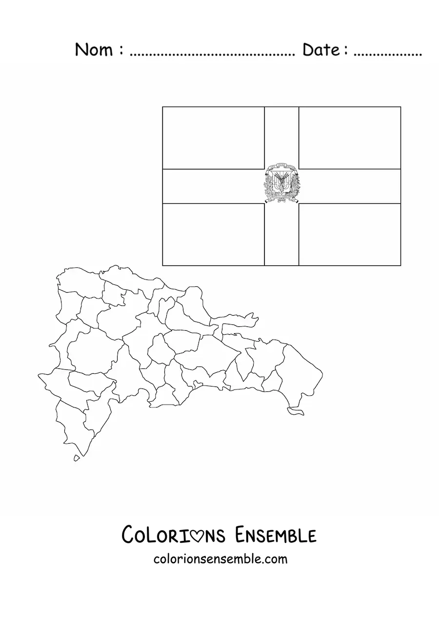 Image à colorier du drapeau de la République dominicaine avec une carte