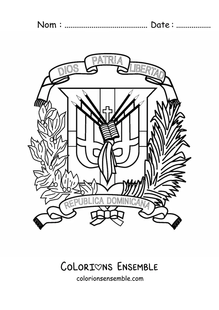 Image à colorier du blason du drapeau de la République dominicaine