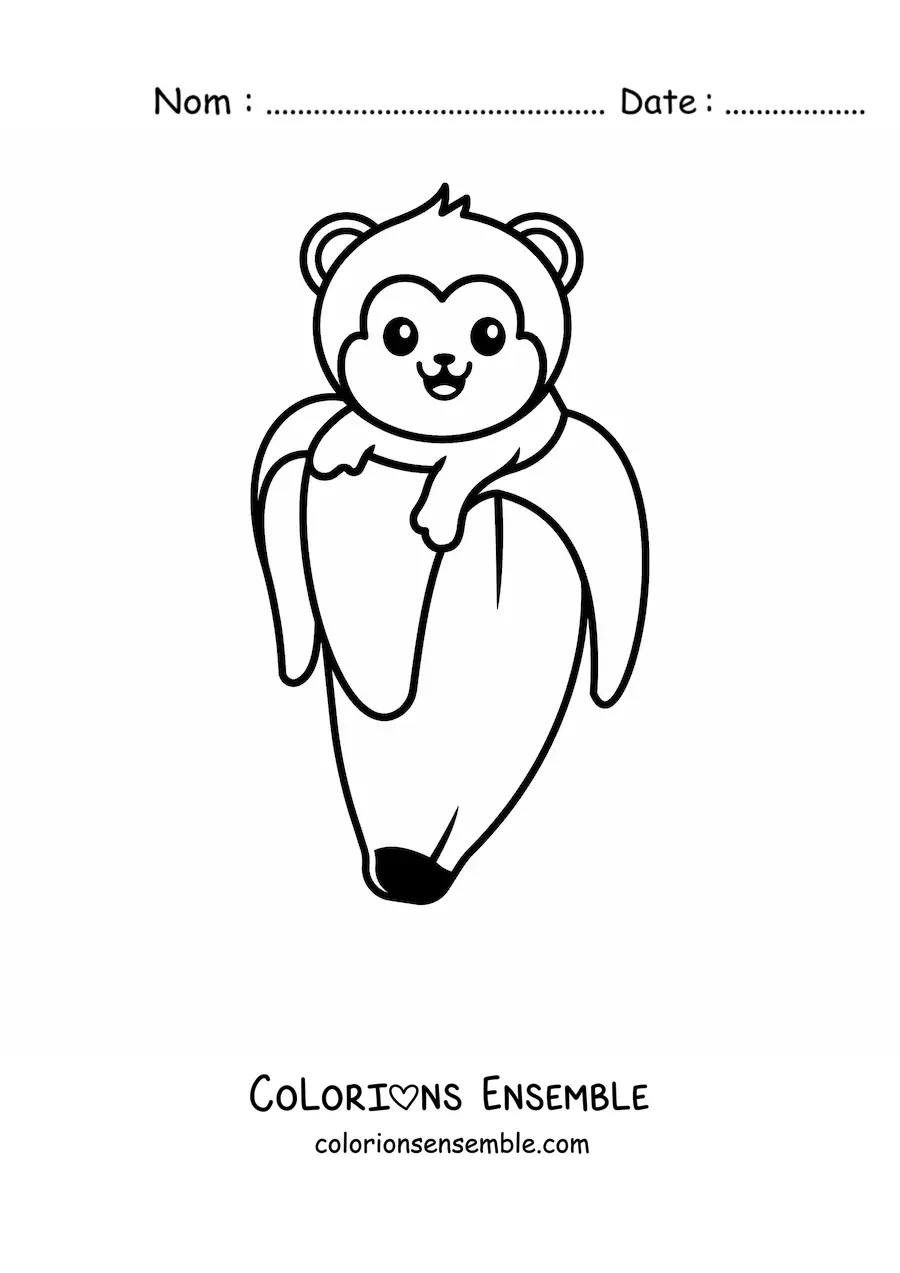 Image à colorier d'un singe kawaii à l'intérieur d'une banane