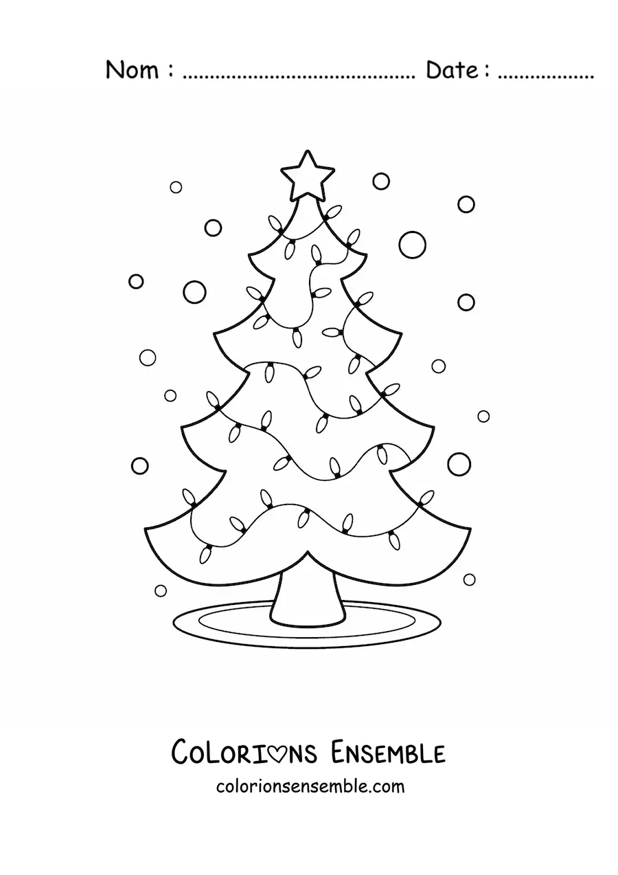 Image à colorier d'un sapin de Noël avec des lumières
