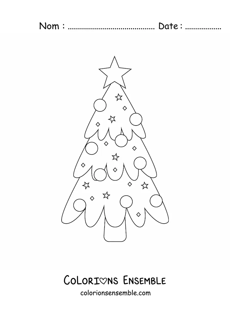 Image à colorier d'un petit sapin de Noël simple décoré