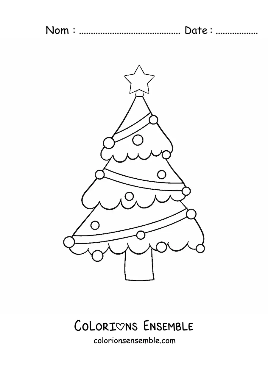 Image à colorier d'un grand sapin de Noël avec une décoration en zigzag