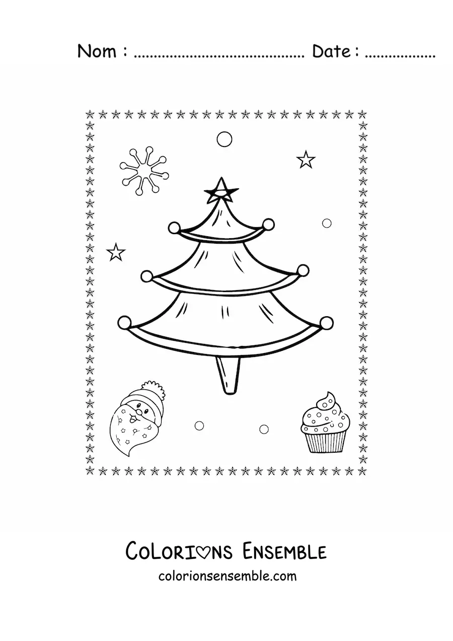 Image à colorier d'un petit sapin de Noël sans décorations