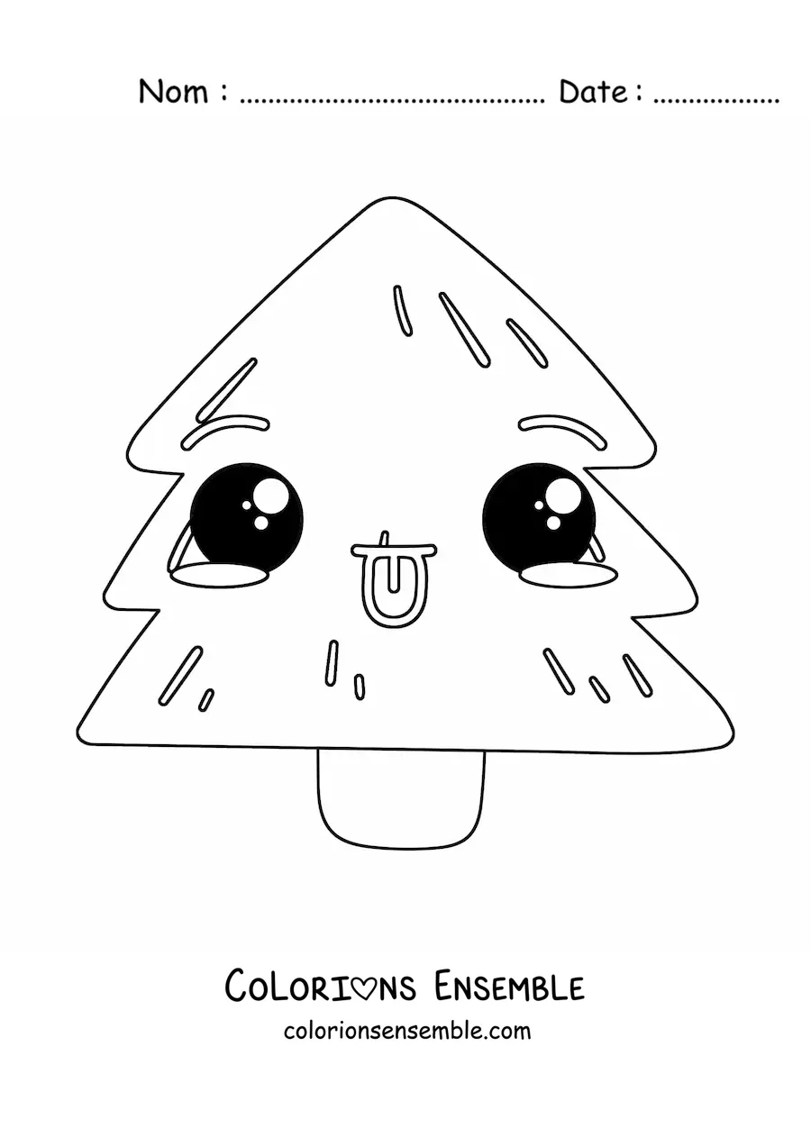 Image à colorier d'un petit sapin de Noël kawaii