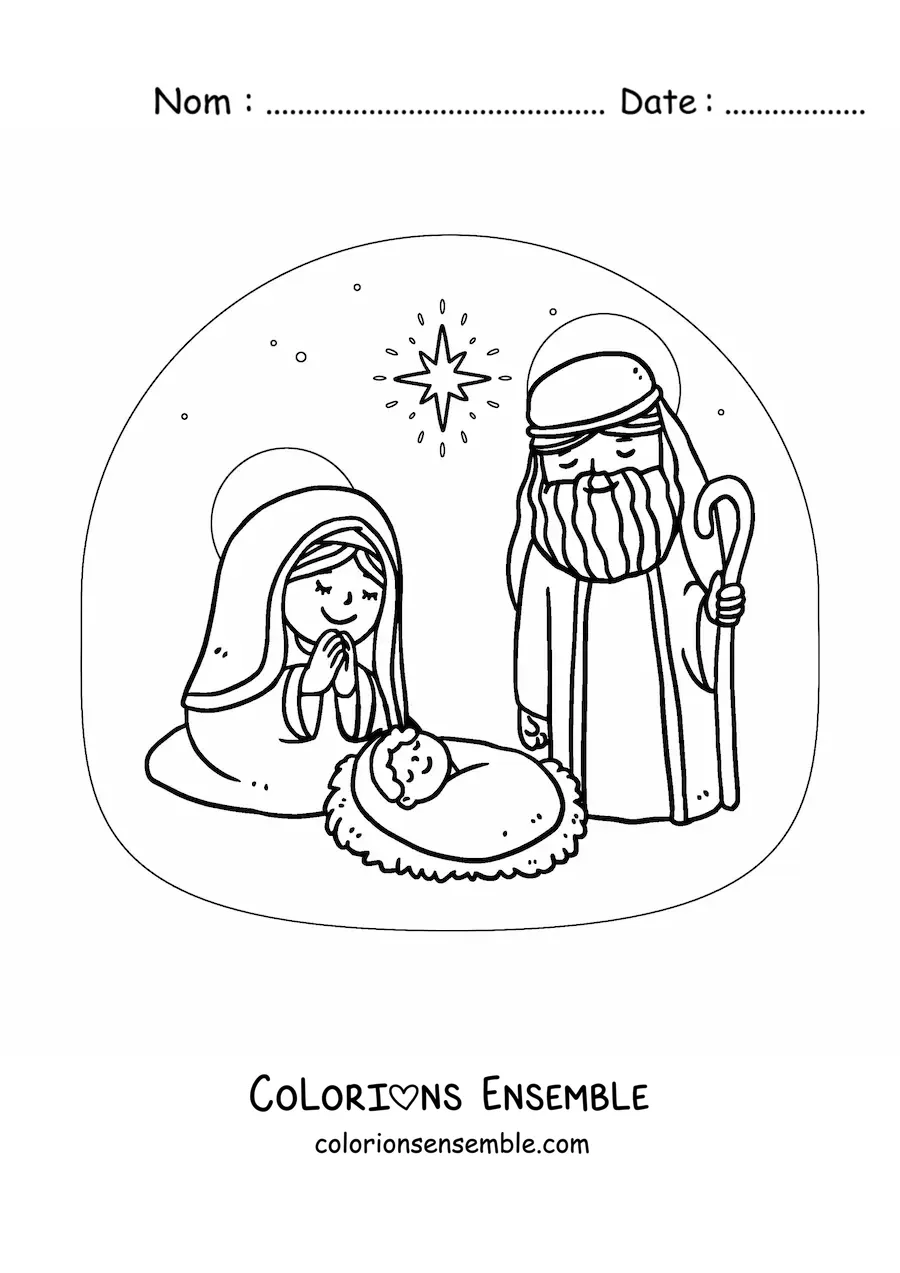 Image à colorier de la nativité de l'Enfant Jésus