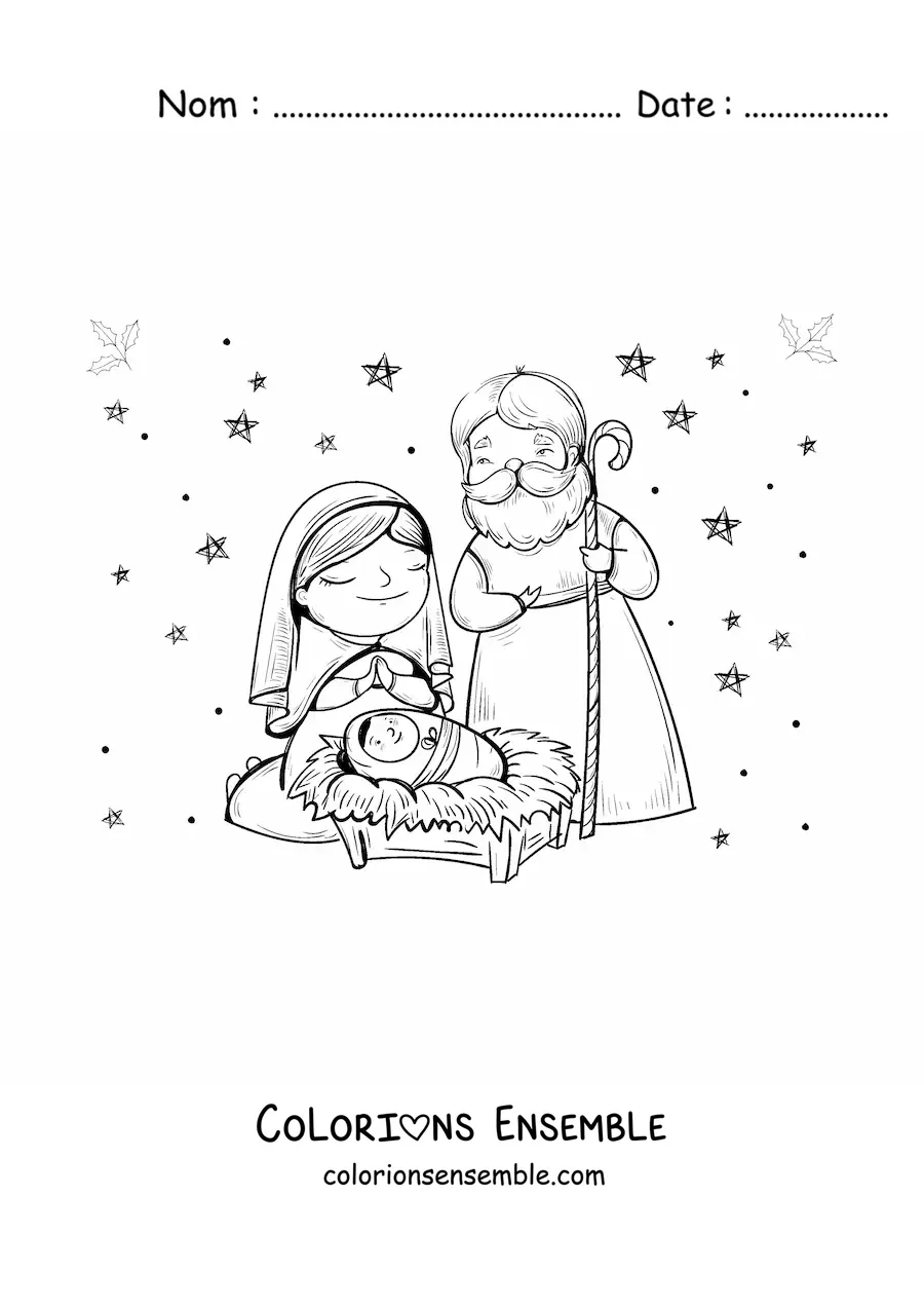 Image à colorier d'une crèche kawaii
