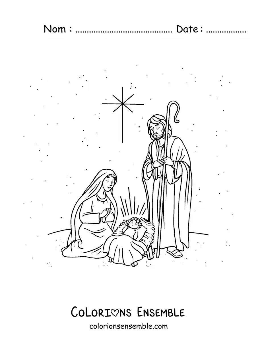 Image à colorier de la nativité de Jésus