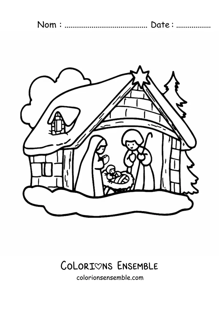Image à colorier de la mangeoire où est né Jésus