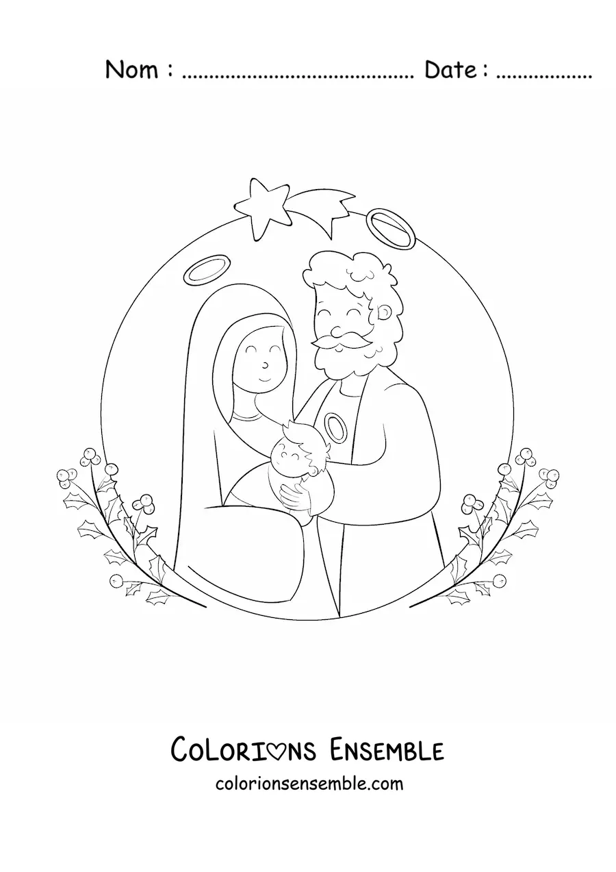 Image à colorier d'une crèche kawaii