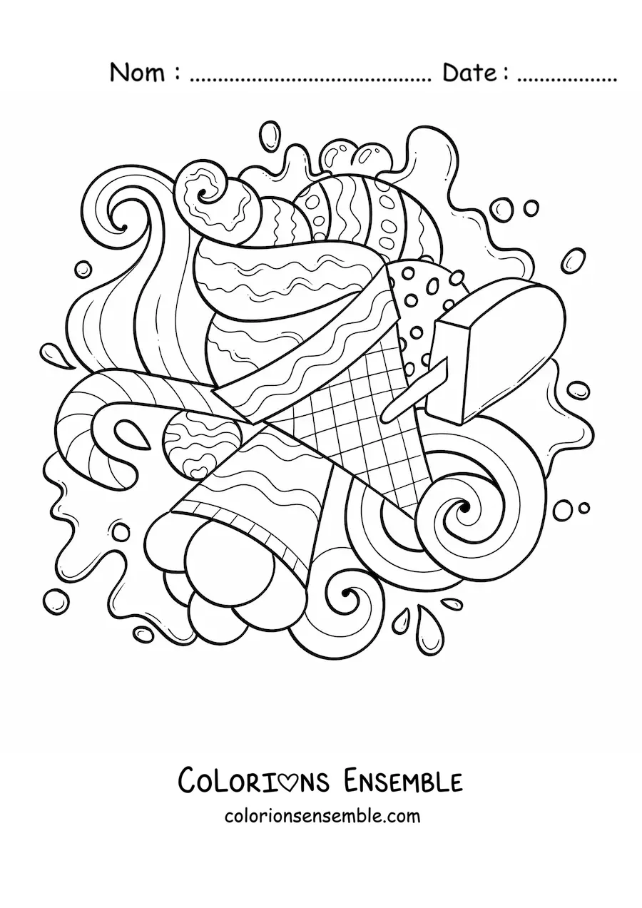 Image à colorier de plusieurs glaces et bonbons