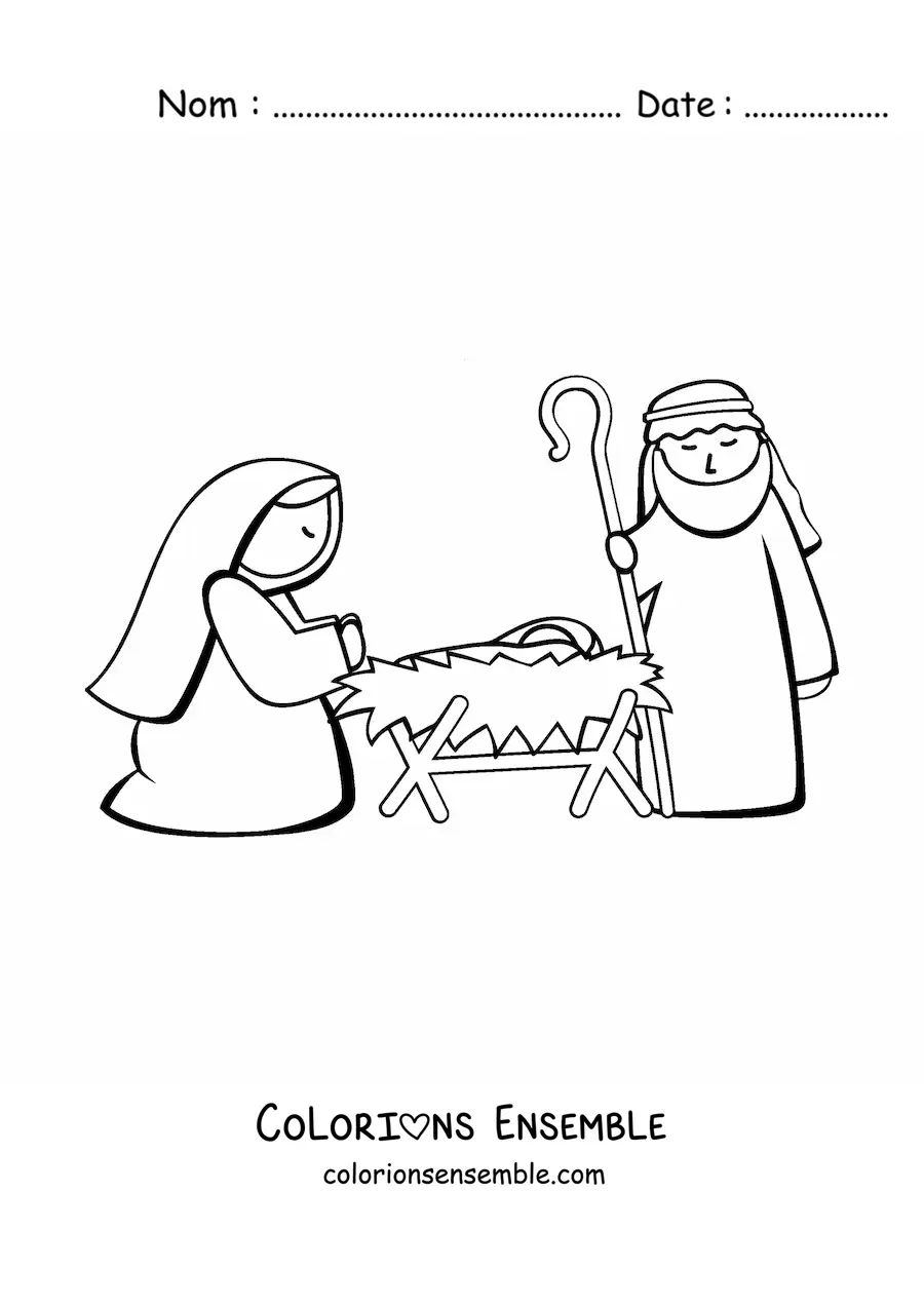 Image à colorier de Marie avec Joseph et l'Enfant Jésus