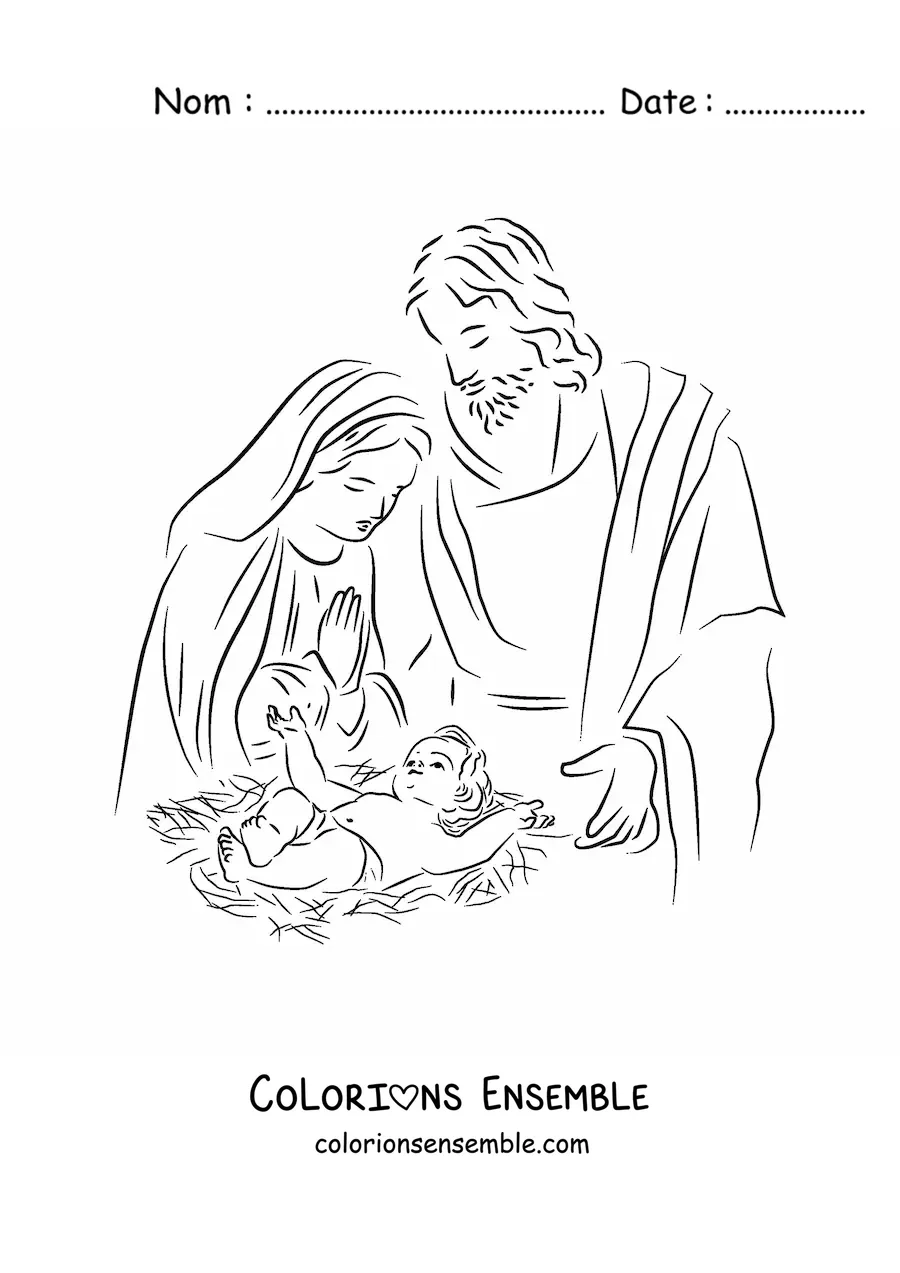 Image à colorier de Marie avec Joseph et l'Enfant Jésus