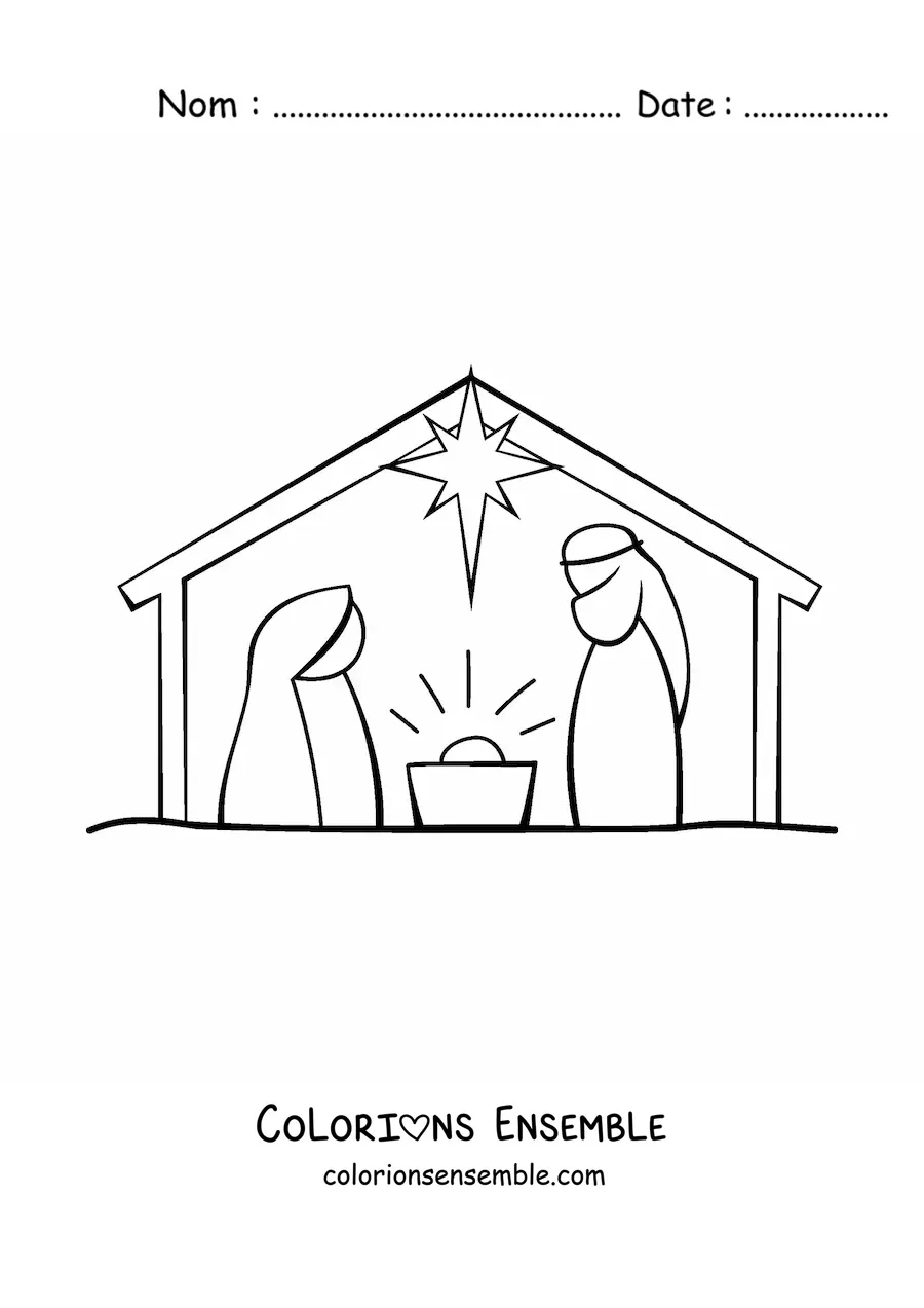 Image à colorier d'une crèche toute simple