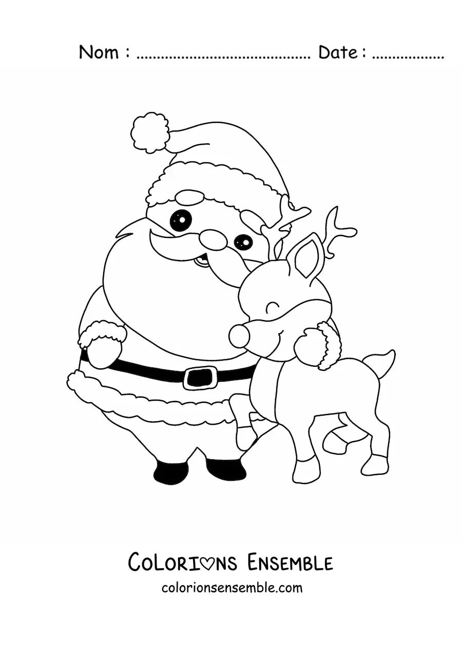 Image à colorier du Père Noël avec Rudolph le renne
