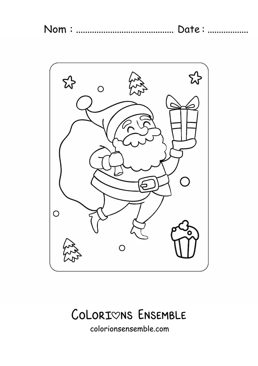 Image à colorier du Père Noël avec des cadeaux