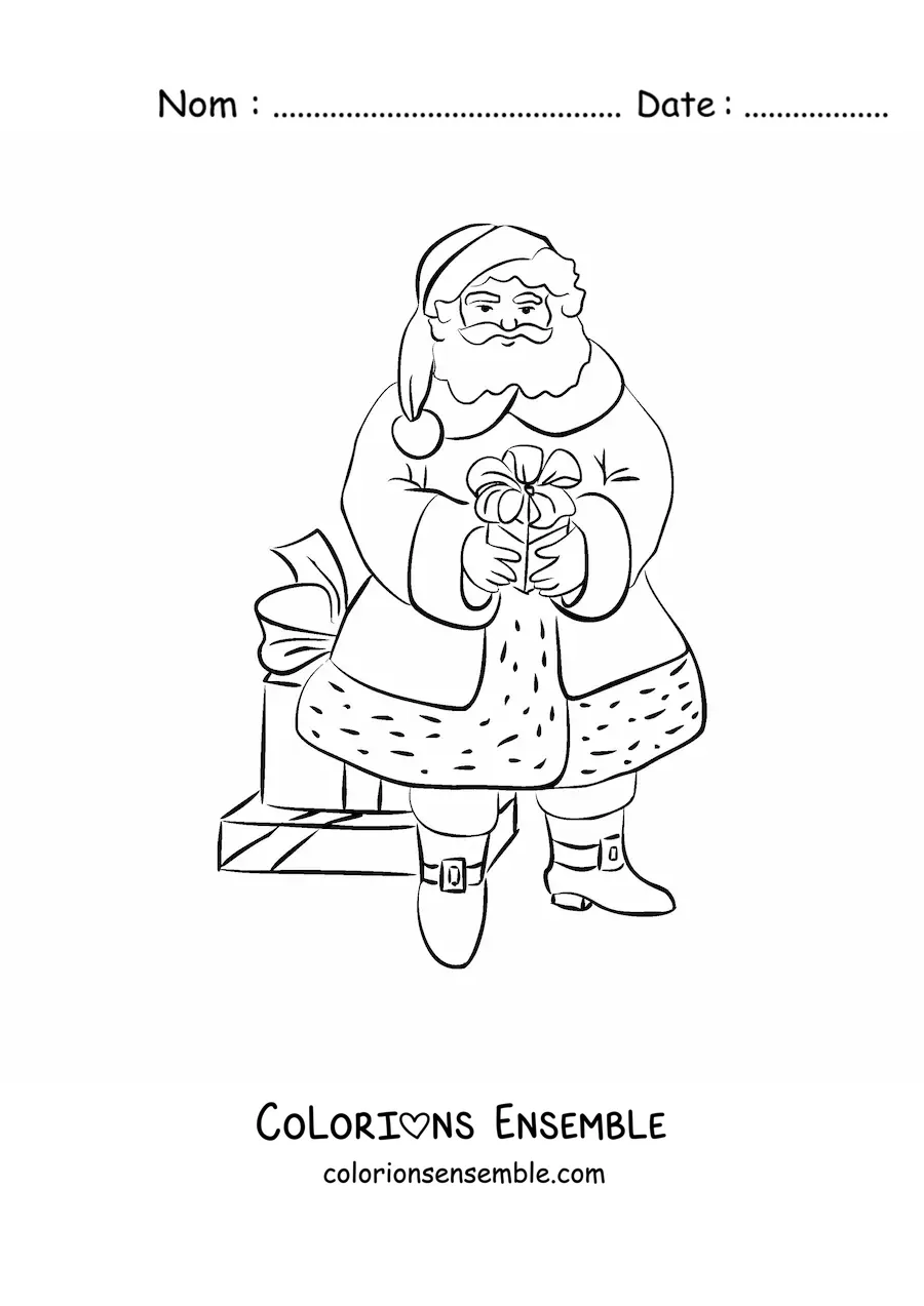 Image à colorier du Père Noël avec des cadeaux