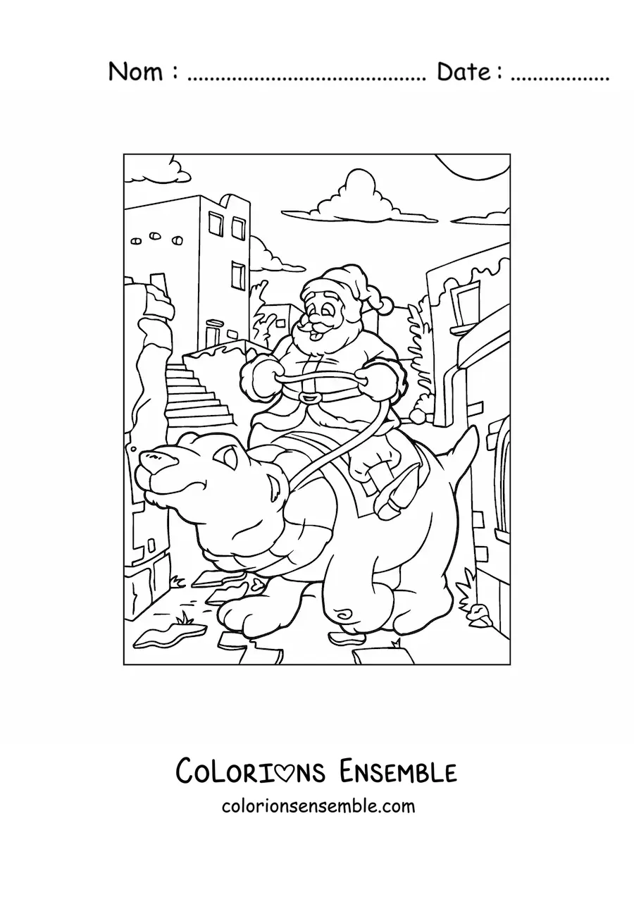 Image à colorier du Père Noël chevauchant un ours polaire