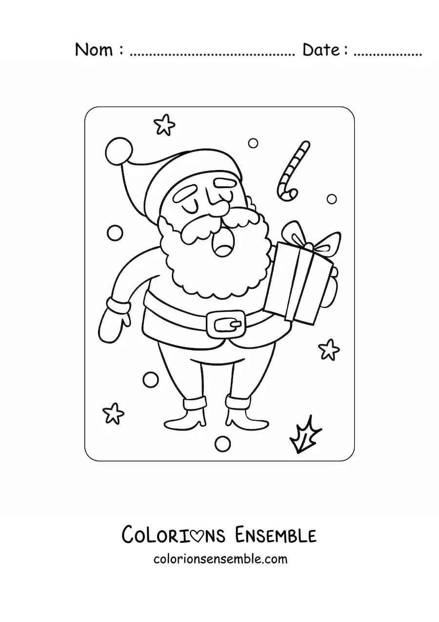Image à colorier du Père Noël avec un cadeau