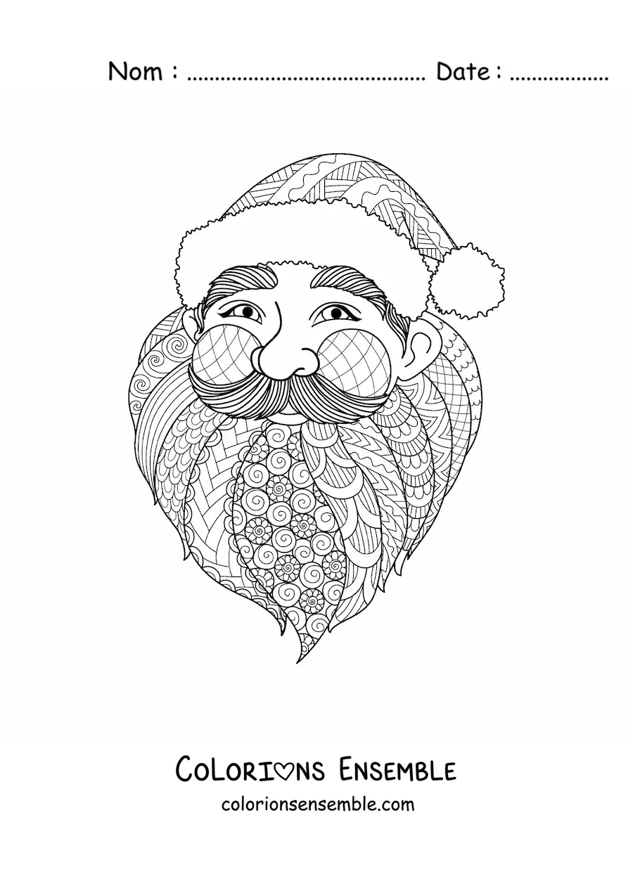 Image à colorier du visage du Père Noël de style zentangle