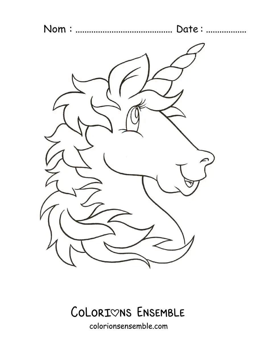 Image à colorier d’une tête de licorne en dessin animé