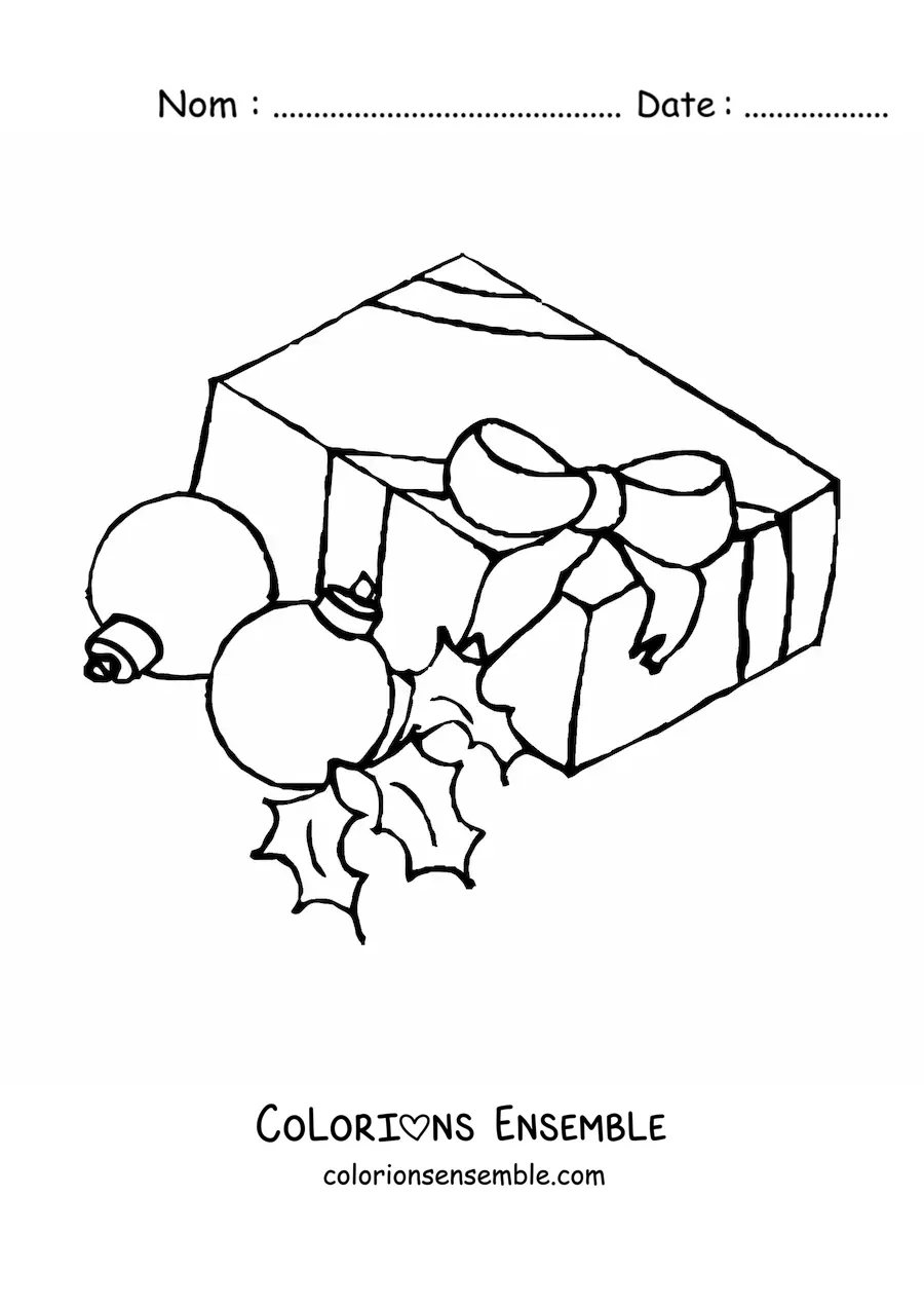 Image à colorier de boules de Noël avec des cadeaux