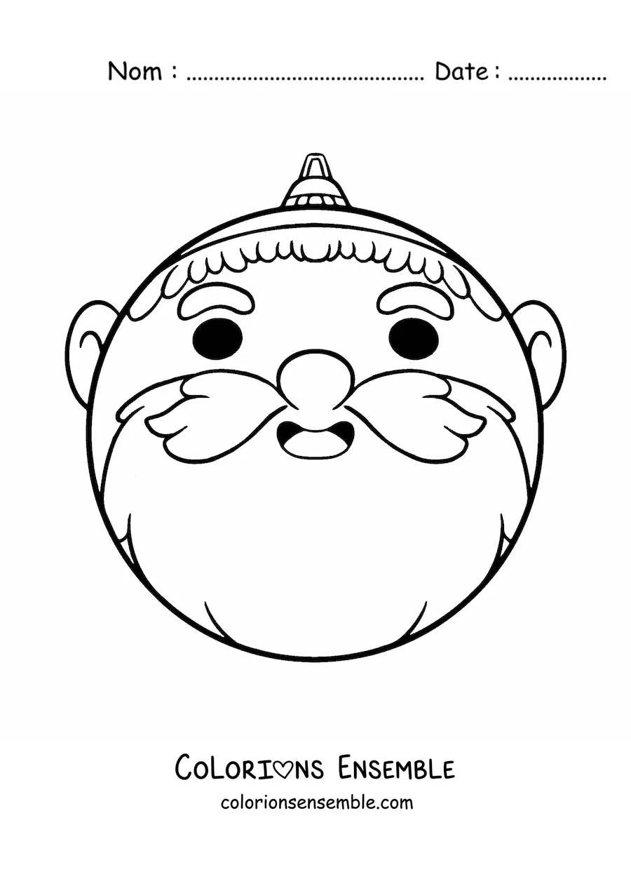 Image à colorier d'une boule de Noël kawaii en forme de Père Noël
