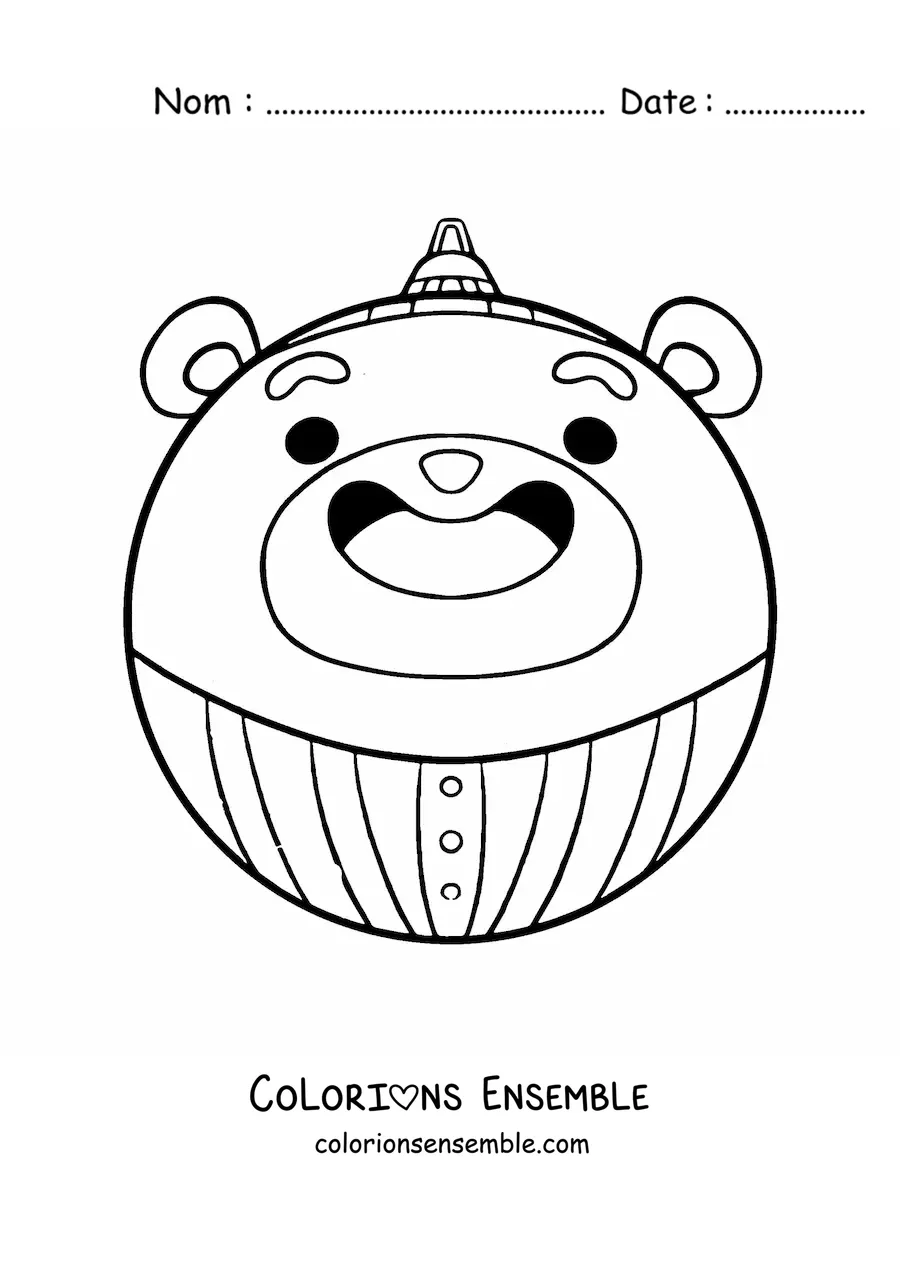 Image à colorier d'une boule de Noël kawaii en forme d'ours