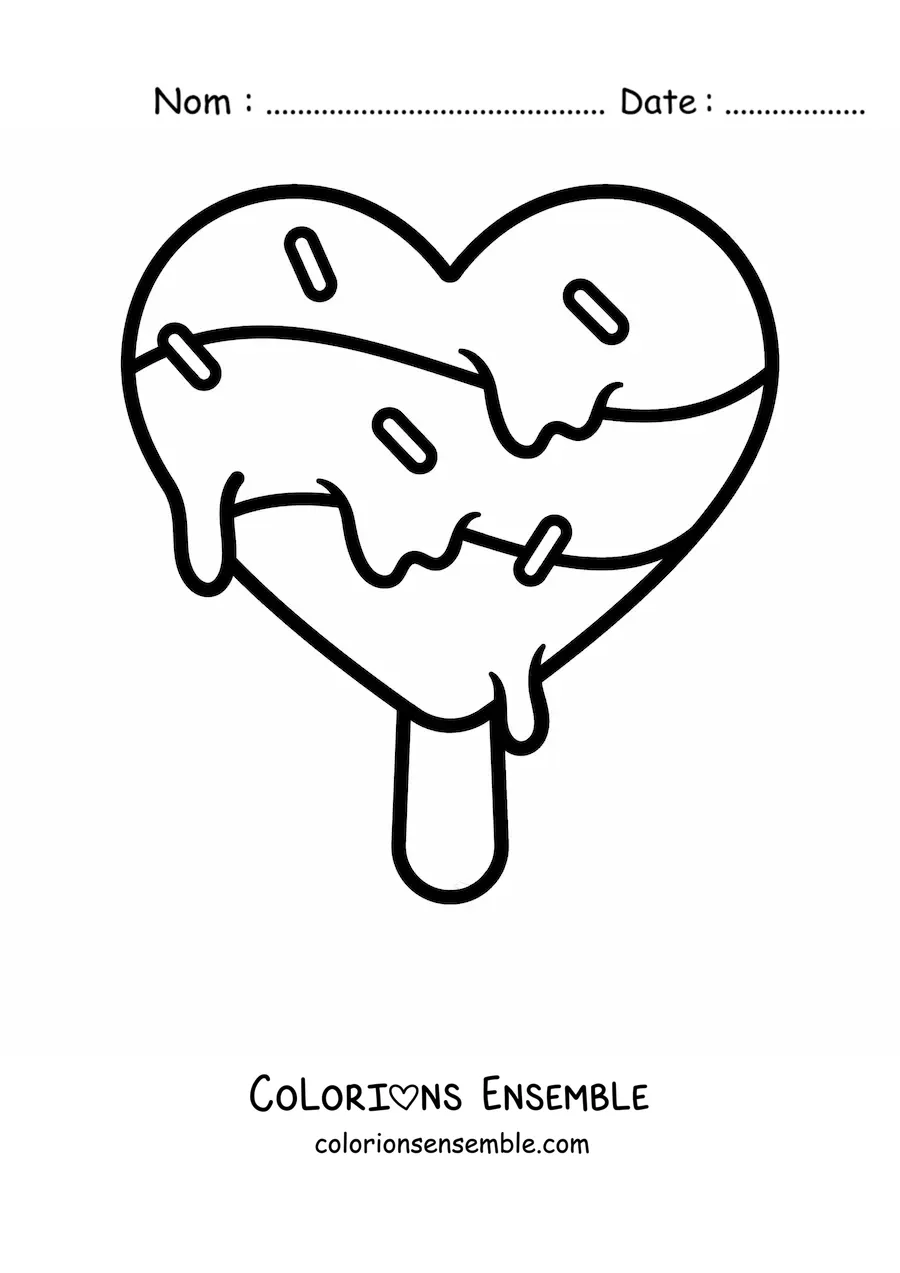 Image à colorier d'une glace en forme de cœur qui fond