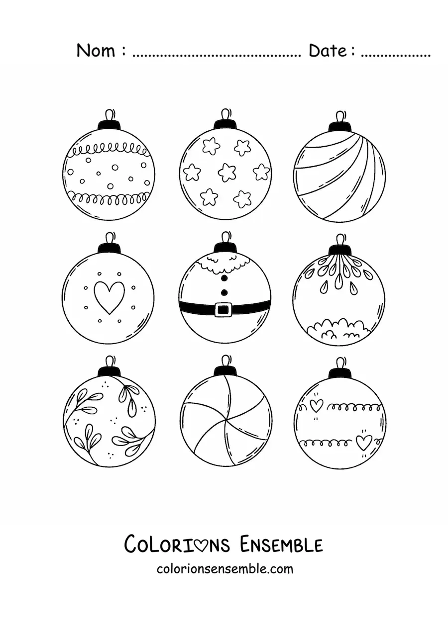 Image à colorier de boules de Noël décorées