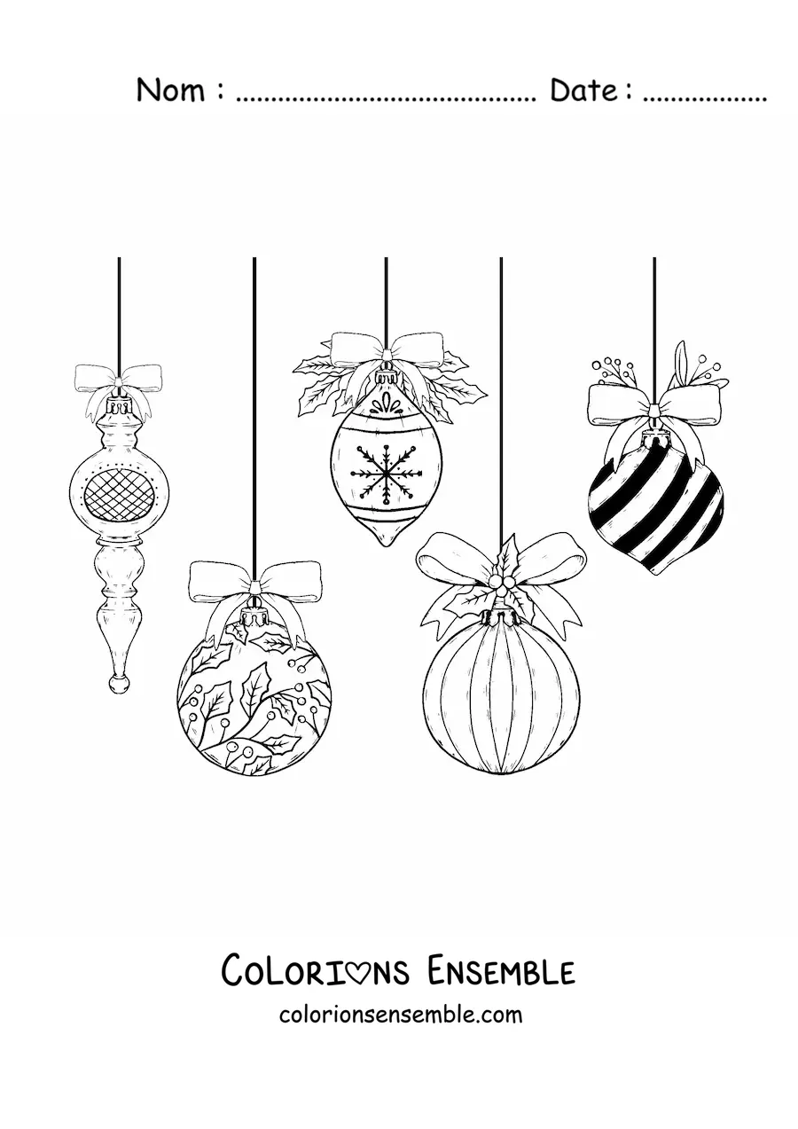 Coloriage de grandes décorations de Noël suspendues