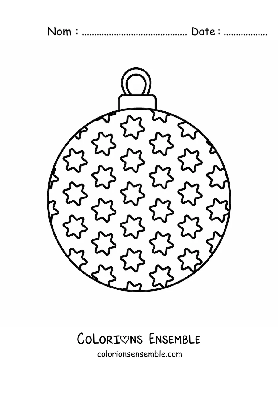 Image à colorier d'une boule de Noël avec des étoiles
