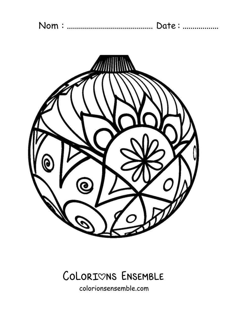 Image à colorier d'une boule de Noël de style zentangle