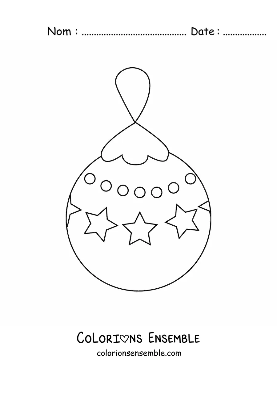 Image à colorier d'une boule de Noël avec des étoiles