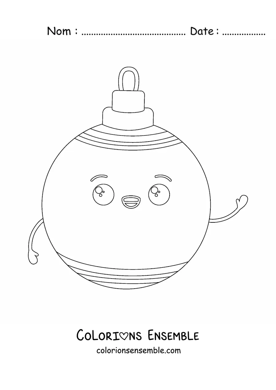 Image à colorier d'une boule de Noël en dessin animé