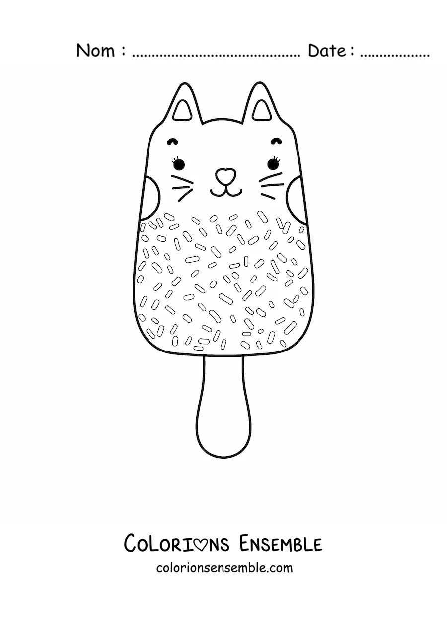 Image à colorier d'un chat sous forme de glace à l'eau kawaii
