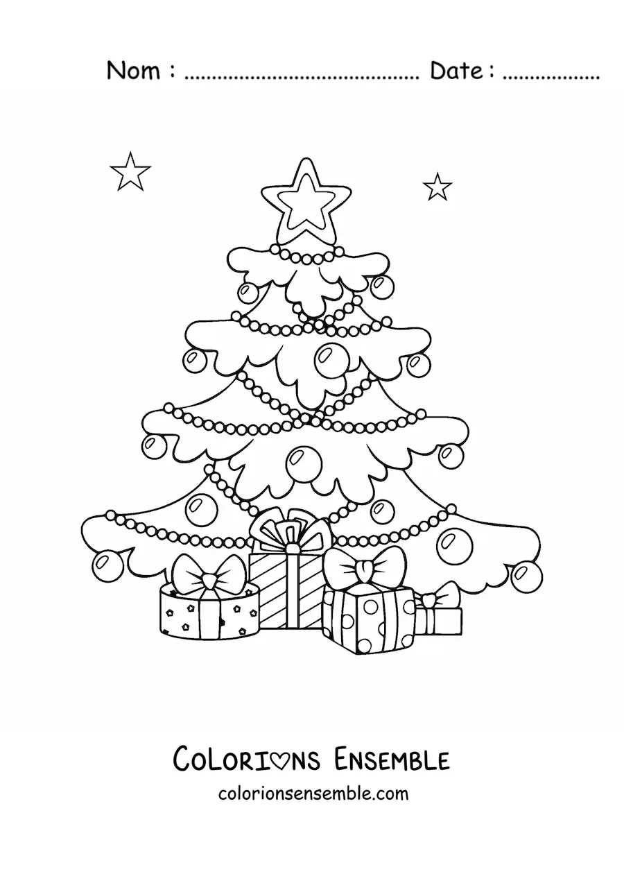 Image à colorier de cadeaux sous le sapin de Noël