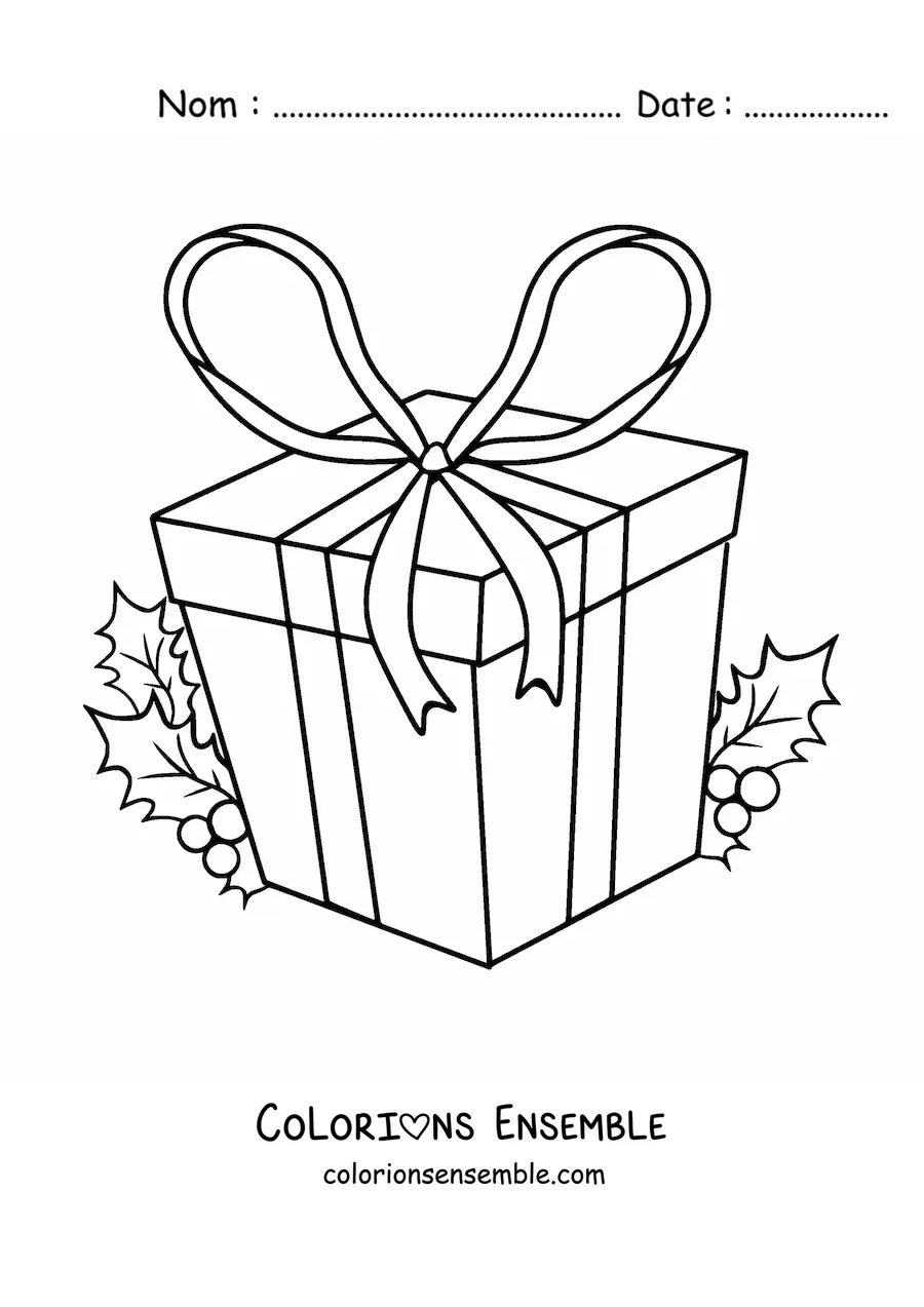 Image à colorier d’un grand cadeau de Noël