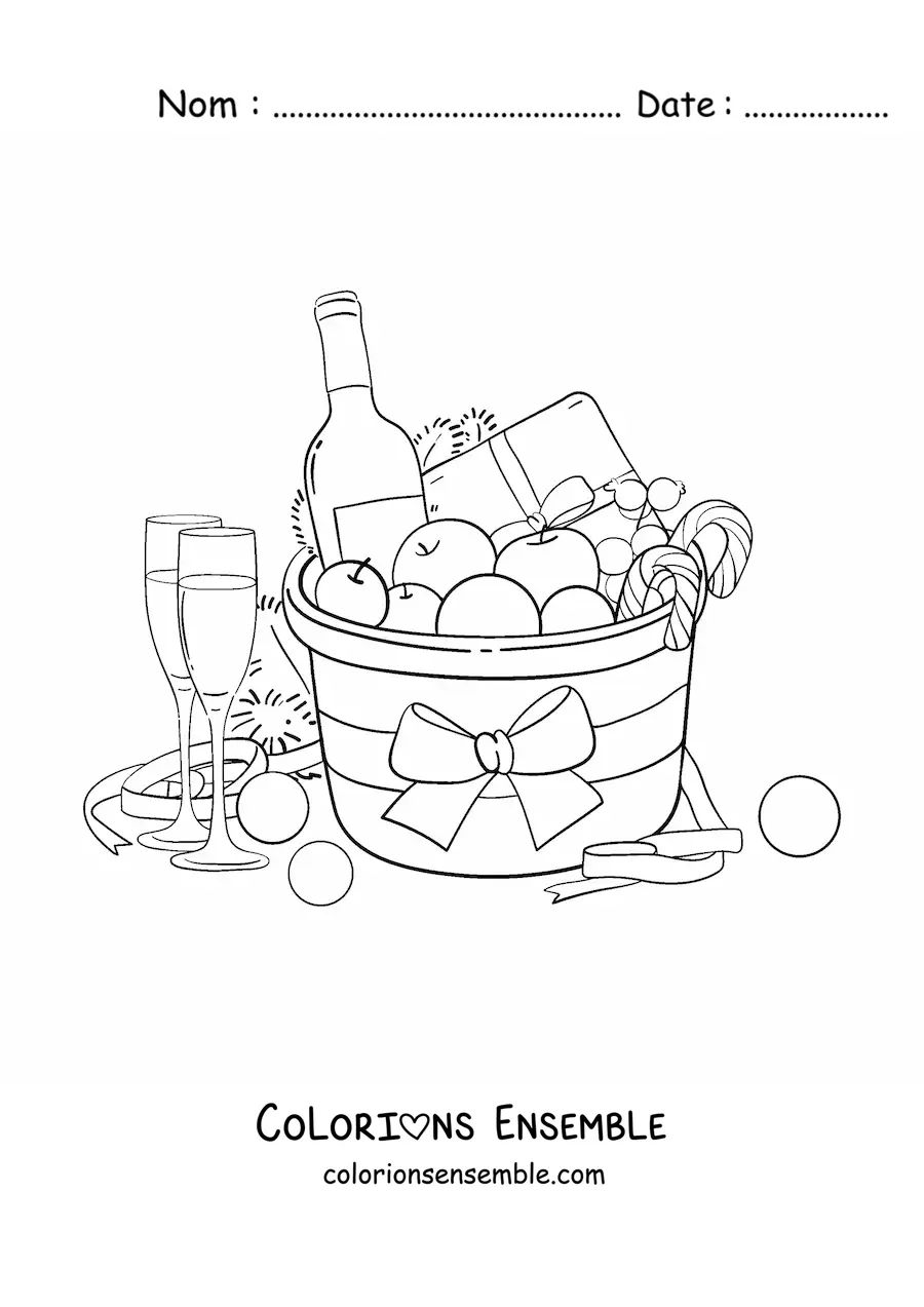 Image à colorier d’un panier de cadeaux de Noël