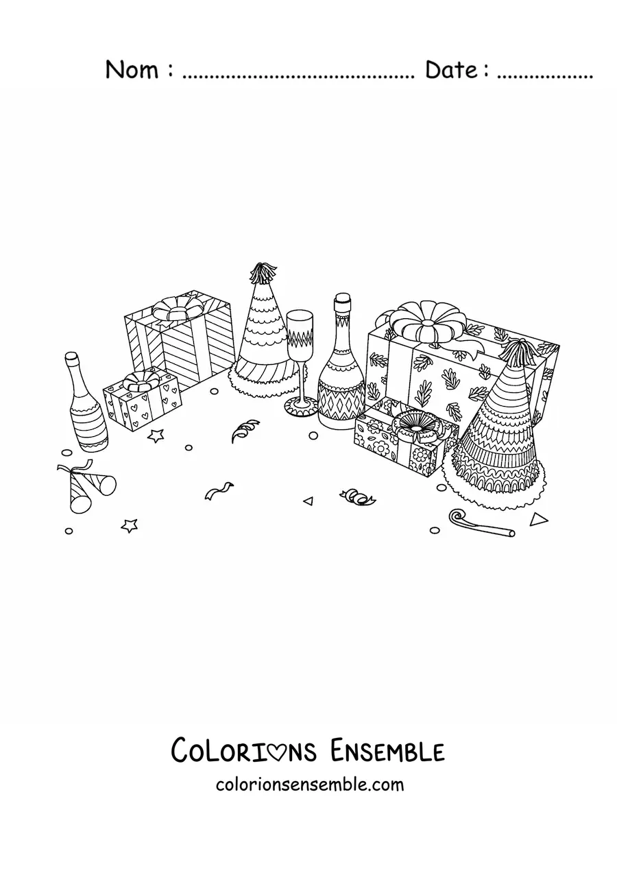 Image à colorier de cadeaux du Nouvel An