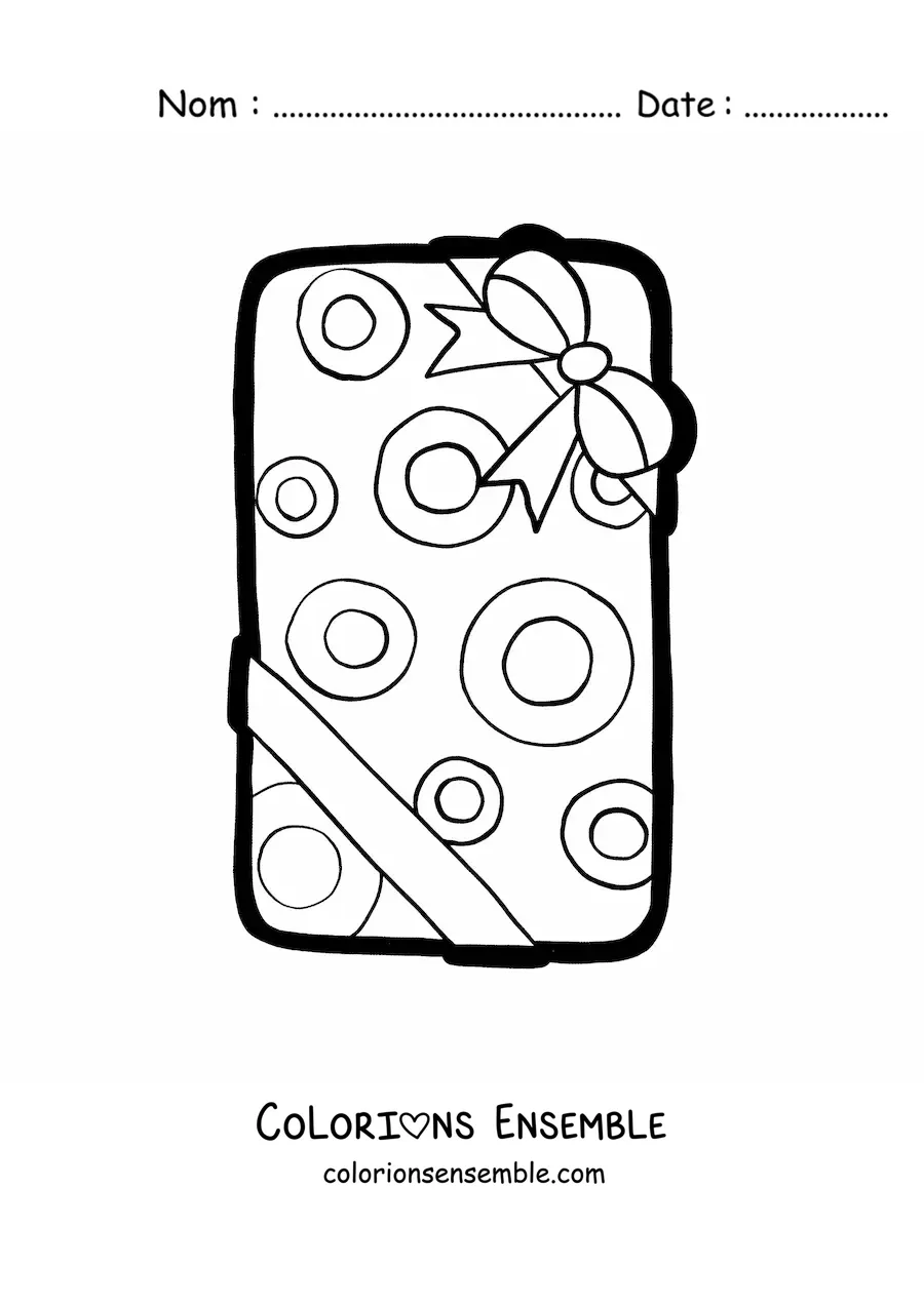 Image à colorier d’un grand cadeau de Noël décoré de cercles