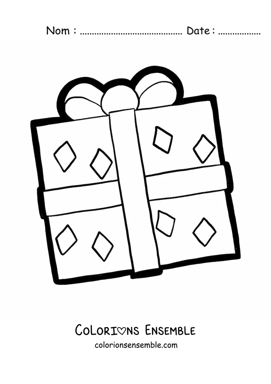 Image à colorier d’un grand cadeau de Noël décoré de losanges